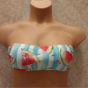 Striped Watermelon Print Bandeau Bikini Top
